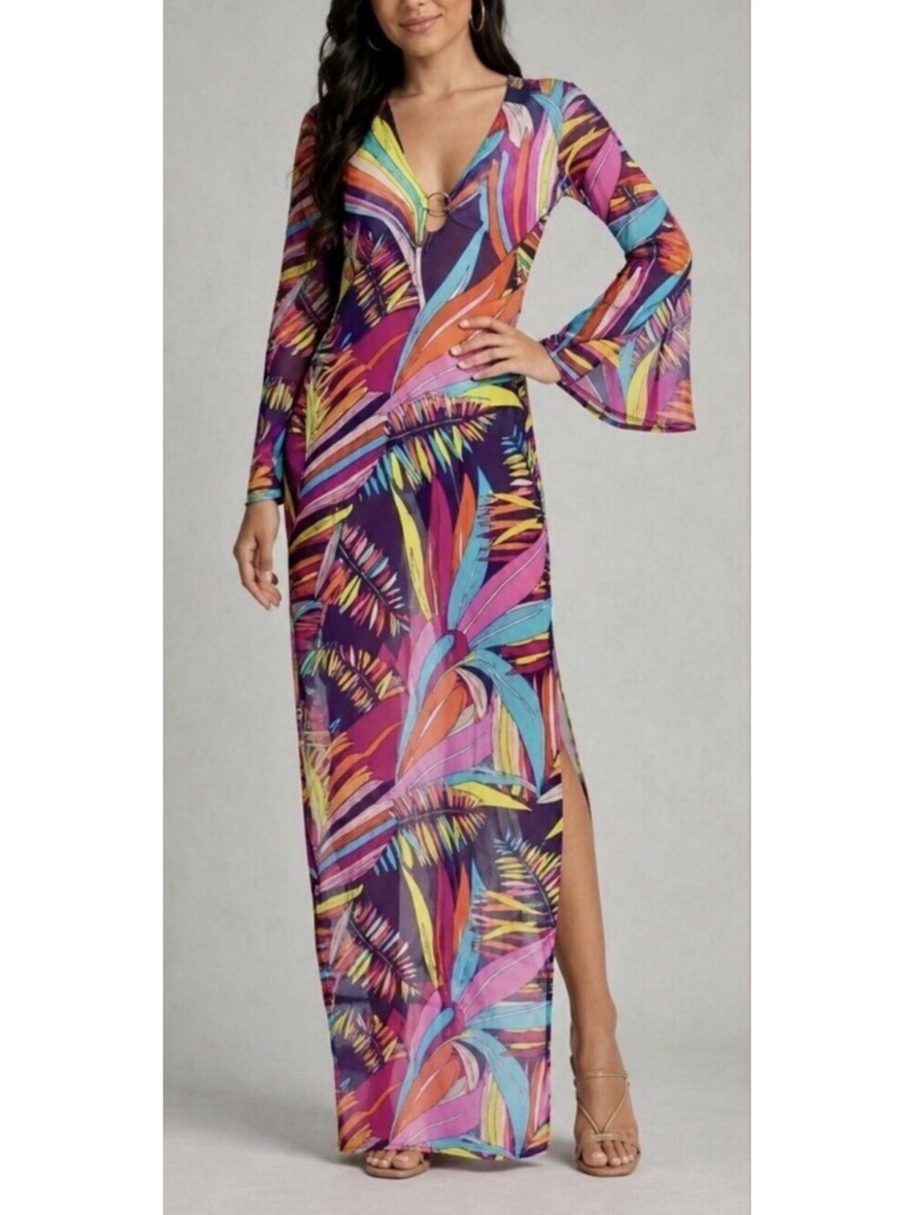 Trina Turk Paralia Sheer Mesh Beach Cover Up Coastal Vacation Abstract NWT M